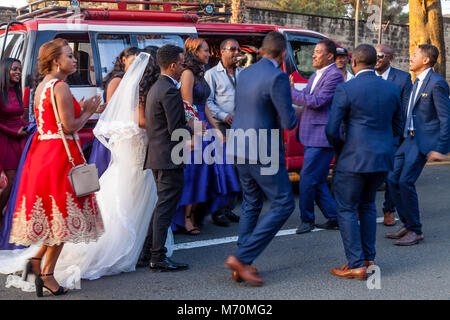 Male Members Of A Bridal Party Dancing In The Street, Addis Ababa, Ethiopia Stock Photo