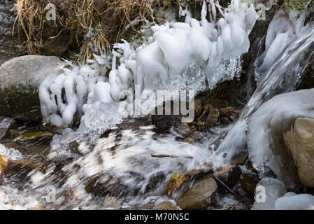 Ice Patterns and Flowing Water in the River Dranse at Morzine in Haute Savoie French Alps France Stock Photo