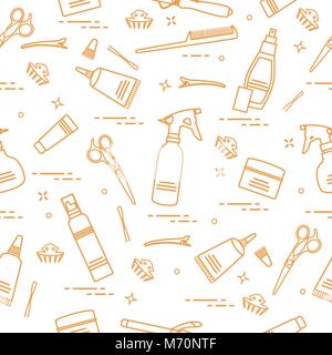 Seamless pattern with professional hairdresser tools. Fashion and beauty background. Design for announcement, advertisement, print. Stock Vector