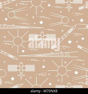 Seamless pattern with variety space exploration elements. Design for banner, poster or print. Stock Vector