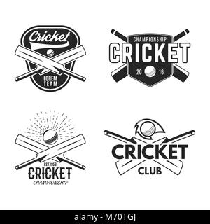 Cricket logo set, sports template emblems elements - ball, bat. Use as icons, badges, label designs or print. Cricket logo graphics. Stock Vector illustration sport championship isolated on white Stock Vector