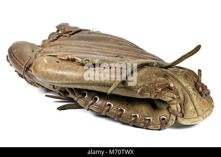 worn baseball glove isolated on white background Stock Photo