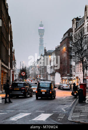 BT communications tower - One of London's most famous landmarks captured from a Central London street Stock Photo