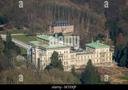 Villa Huegel, former family home of the Krupp family, above, Baldeneysee and rowing course ETUF, in Essen in NRW. Essen, Ruhr area, North Rhine-Westph Stock Photo