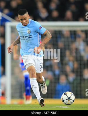 Manchester, UK. 7th March 2018 , Champions League Round of 16 leg 2, Manchester City versus FC Basel; Gabriel Jesus #33 of Manchester City Stock Photo