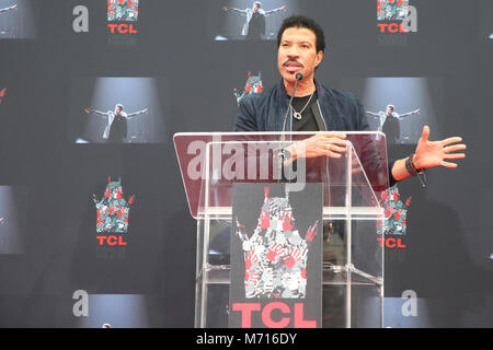 Hollywood, Ca. 7th Mar, 2018. Lionel Richie pictured at his TCL Hand And Footprints Ceremony At The TCL Chinese Theatre IMAX In Hollywood, California on March 7, 2018. Credit: Faye Sadou/Media Punch/Alamy Live News Stock Photo