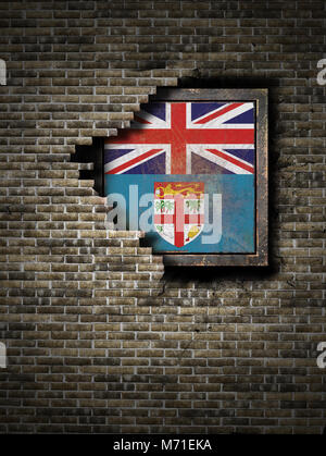 3d rendering of a Fidji flag over a rusty metallic plate. Isolated on ...