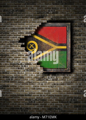 3d rendering of a Vanuatu flag over a rusty metallic plate. Isolated on ...