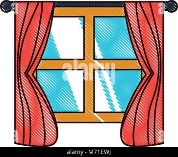 sketch of house window with curtains over white background vector Stock ...