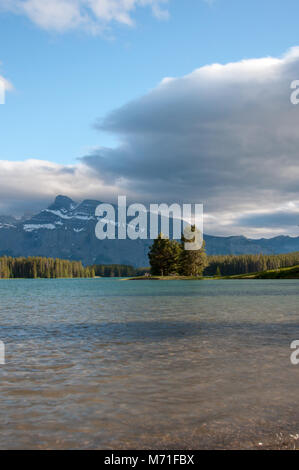 Two Jack Lake and Mount Rundle in Banff National Park, Alberta Stock Photo