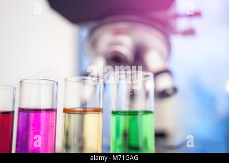 Laboratory tube is used by scientists and students for analysis and study in chemical laboratories, for research experiments in science, educational d Stock Photo