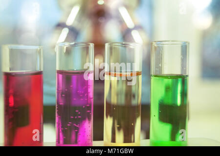 Laboratory tube is used by scientists and students for analysis and study in chemical laboratories, for research experiments in science, educational d Stock Photo