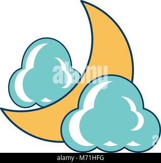 Clouds and moon icon over white background, colorful design. vector illustration Stock Vector