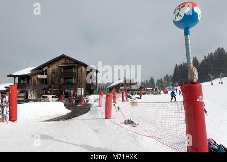 The Chalet Style Le Grand Cry Bar and Restaurant by the Slopes of the Ski Resort Les Gets in the French Alps Haute Savoie Portes du Soleil France Stock Photo