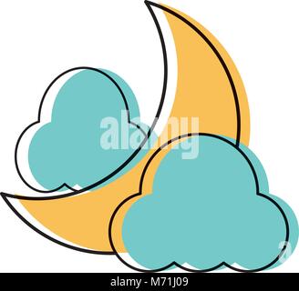 Clouds and moon icon over white background, colorful design. vector illustration Stock Vector