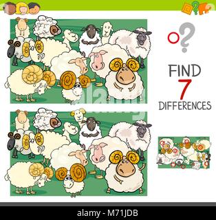 differences game with cartoon sheep farm animal characters Stock Vector ...