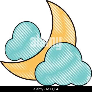 Clouds and moon icon over white background, colorful design. vector illustration Stock Vector