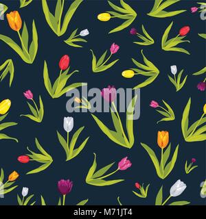 A vector illustration of Tulip Flowers Wallpaper Seamless Pattern Background Stock Vector