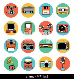 A vector illustration of Retro Electronic Equipment Icons Stock Vector