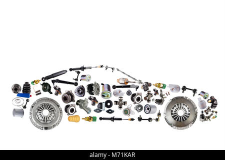 Passenger car assembled from new spare auto parts for shop aftermarket. Stock Photo