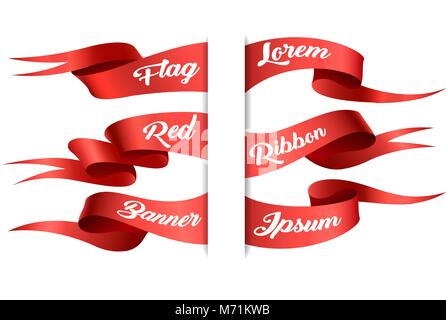 Red ribbons horizontal banners set. Vector illustration. Stock Vector