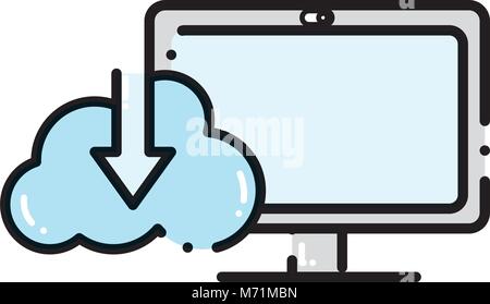 dashed line computer technology with cloud data loading vector ...