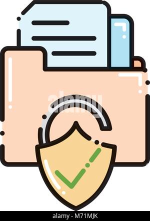 dashed line file folder with document and padlock security vector illustration Stock Vector