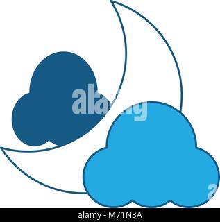 Clouds and moon icon over white background, blue shading design. vector illustration Stock Vector