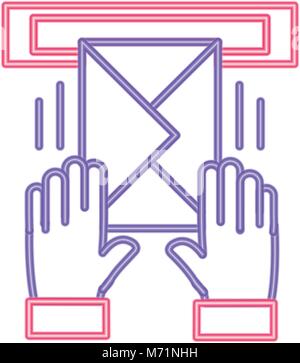 neon line man hands sent letter card in the mailbox vector illustration Stock Vector