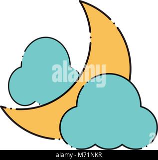 Clouds and moon icon over white background, colorful design. vector illustration Stock Vector