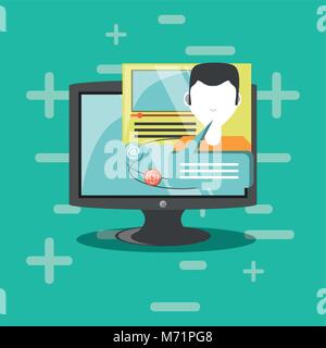 Viral content design with web profile and speech bubble over turquoise background, colorful design . vector illustration Stock Vector