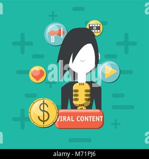 Viral content design with avatar man and related icons around over turquoise background, colorful design. vector illustration Stock Vector
