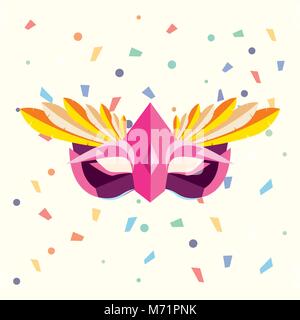 Carnival mask and decorative confetti around  over white background, colorful design vector illustration Stock Vector
