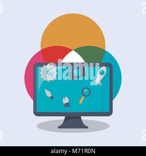 Creative process design with computer and related icons over white background, colorful design vector illustration Stock Vector