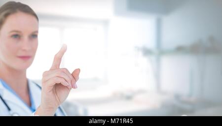 Female doctor interacting with air touch Stock Photo