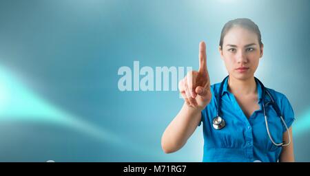 Female doctor interacting with air touch Stock Photo