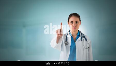 Female doctor interacting with air touch Stock Photo