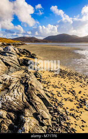 Luskentyre beach on the west coast of the Isle of Harris, Outer Hebrides, Scotland, UK on a bright sunny afternoon Stock Photo