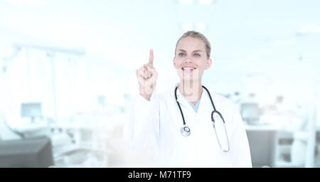 Female doctor interacting with air touch Stock Photo