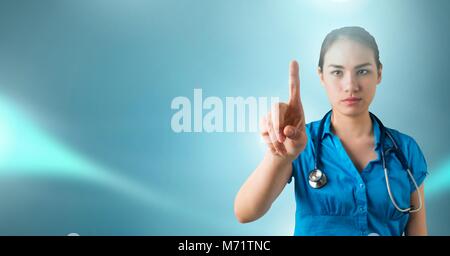 Female doctor interacting with air touch Stock Photo