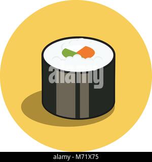 Sushi roll. Japanese traditional food icon with salmon fish fillets. Isolated vector illustration. Stock Vector