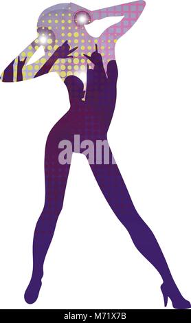 The dancing girl silhouette in nightclub. Vector illustration. Stock Vector