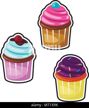 Delicious cupcakes and vector set isolated Stock Vector