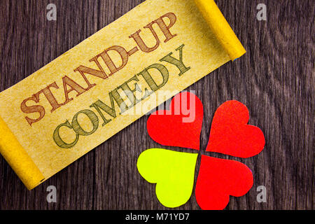Word, writing, text  Stand Up Comedy. Conceptual photo Entertainment Club Fun Show Comedian Night written Sticky Note Paper with Love Heart Next to it Stock Photo