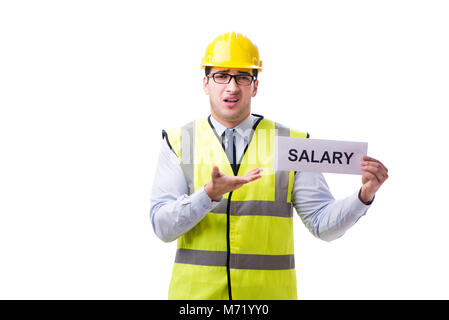 Construction supervisor asking for higher salary isolated on white background Stock Photo