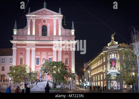 Ljubljana at Night, Slovenia Stock Photo