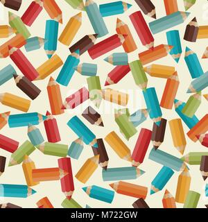 Seamless pattern with colored pencils in retro style Stock Vector