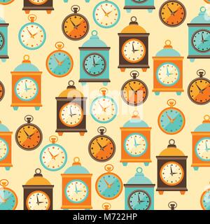 Seamless retro pattern with watches in flat style Stock Vector