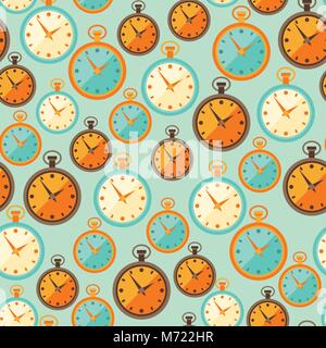 Seamless retro pattern with watches in flat style Stock Vector