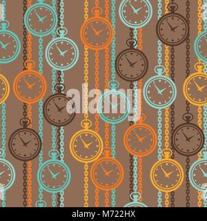 Seamless retro pattern with watches in flat style Stock Vector